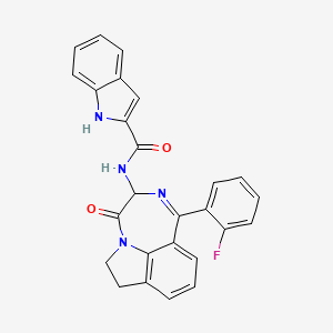 N-[9-(2-fluorophenyl)-12-oxo-1,10-diazatricyclo[6.4.1.04,13]trideca-4(13),5,7,9-tetraen-11-yl]-1H-indole-2-carboxamide