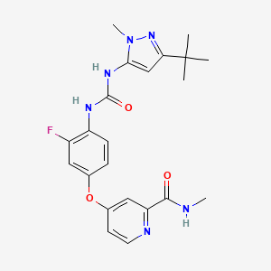 molecular formula C22H25FN6O3 B1408647 4-(4-(3-(3-(tert-ブチル)-1-メチル-1H-ピラゾール-5-イル)-ウレイド)-3-フルオロフェノキシ)-N-メチルピコリンアミド CAS No. 1354650-00-2