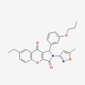 molecular formula C26H24N2O5 B14086716 7-Ethyl-2-(5-methyl-1,2-oxazol-3-yl)-1-(3-propoxyphenyl)-1,2-dihydrochromeno[2,3-c]pyrrole-3,9-dione 