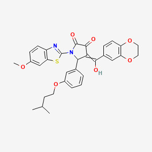 4-[2,3-Dihydro-1,4-benzodioxin-6-yl(hydroxy)methylidene]-1-(6-methoxy-1,3-benzothiazol-2-yl)-5-[3-(3-methylbutoxy)phenyl]pyrrolidine-2,3-dione