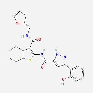 molecular formula C24H26N4O4S B14087529 5-(2-hydroxyphenyl)-N-{3-[(tetrahydrofuran-2-ylmethyl)carbamoyl]-4,5,6,7-tetrahydro-1-benzothiophen-2-yl}-1H-pyrazole-3-carboxamide 