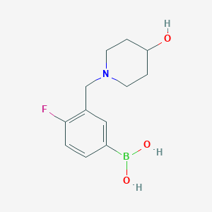 molecular formula C12H17BFNO3 B1408803 4-Fluoro-3-((4-hydroxypiperidin-1-yl)methyl)phenylboronic acid CAS No. 1704063-91-1