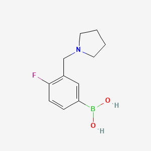 molecular formula C11H15BFNO2 B1408805 4-フルオロ-3-(ピロリジン-1-イルメチル)フェニルボロン酸 CAS No. 1704063-89-7