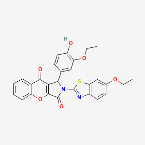 molecular formula C28H22N2O6S B14088113 2-(6-Ethoxy-1,3-benzothiazol-2-yl)-1-(3-ethoxy-4-hydroxyphenyl)-1,2-dihydrochromeno[2,3-c]pyrrole-3,9-dione 