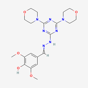 molecular formula C20H27N7O5 B14088124 Benzaldehyde, 4-hydroxy-3,5-dimethoxy-, 2-(4,6-di-4-morpholinyl-1,3,5-triazin-2-yl)hydrazone 