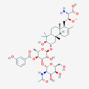 (2S,3S)-4-[(1S,4aS,4bS,6S,7S,10aS)-6-[(2S,3R,4S,5S,6S)-4-[(2S,3R,4R,5S,6R)-3-acetamido-4,5-dihydroxy-6-(hydroxymethyl)oxan-2-yl]oxy-3-hydroxy-5-(3-hydroxybenzoyl)oxy-6-methyloxan-2-yl]oxy-7-hydroxy-2,4b,8,8,10a-pentamethyl-4,4a,5,6,7,8a,9,10-octahydro-1H-phenanthren-1-yl]-2-amino-3-methoxybutanoic acid