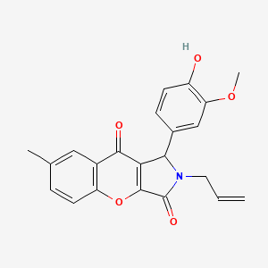 molecular formula C22H19NO5 B14088342 1-(4-Hydroxy-3-methoxyphenyl)-7-methyl-2-(prop-2-en-1-yl)-1,2-dihydrochromeno[2,3-c]pyrrole-3,9-dione 