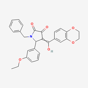 molecular formula C28H25NO6 B14088540 1-benzyl-4-(2,3-dihydrobenzo[b][1,4]dioxine-6-carbonyl)-5-(3-ethoxyphenyl)-3-hydroxy-1H-pyrrol-2(5H)-one 