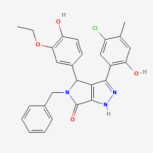 molecular formula C27H24ClN3O4 B14088637 5-benzyl-3-(5-chloro-2-hydroxy-4-methylphenyl)-4-(3-ethoxy-4-hydroxyphenyl)-4,5-dihydropyrrolo[3,4-c]pyrazol-6(2H)-one 