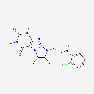 molecular formula C19H21ClN6O2 B14088783 8-{2-[(2-chlorophenyl)amino]ethyl}-1,3,6,7-tetramethyl-1H-imidazo[2,1-f]purine-2,4(3H,8H)-dione 