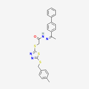 N'-[(1Z)-1-(biphenyl-4-yl)ethylidene]-2-({5-[(4-methylbenzyl)sulfanyl]-1,3,4-thiadiazol-2-yl}sulfanyl)acetohydrazide