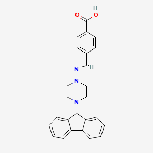 molecular formula C25H23N3O2 B14088893 4-[[4-(9H-fluoren-9-yl)piperazin-1-yl]iminomethyl]benzoic acid 