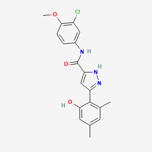 N-(3-chloro-4-methoxyphenyl)-3-(2-hydroxy-4,6-dimethylphenyl)-1H-pyrazole-5-carboxamide