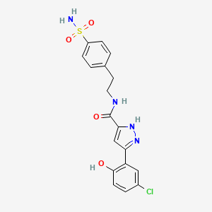 molecular formula C18H17ClN4O4S B14089032 (5E)-5-(3-chloro-6-oxocyclohexa-2,4-dien-1-ylidene)-N-[2-(4-sulfamoylphenyl)ethyl]-1,2-dihydropyrazole-3-carboxamide 