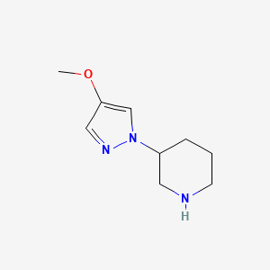 molecular formula C9H15N3O B1408928 3-(4-甲氧基-1H-吡唑-1-基)哌啶 CAS No. 1864597-41-0