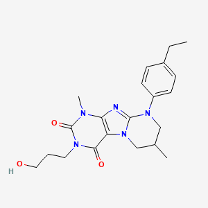 molecular formula C21H27N5O3 B14089551 9-(4-ethylphenyl)-3-(3-hydroxypropyl)-1,7-dimethyl-6,7,8,9-tetrahydropyrimido[2,1-f]purine-2,4(1H,3H)-dione 