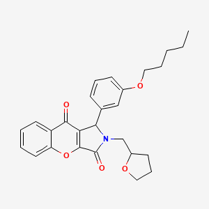 molecular formula C27H29NO5 B14089630 1-[3-(Pentyloxy)phenyl]-2-(tetrahydrofuran-2-ylmethyl)-1,2-dihydrochromeno[2,3-c]pyrrole-3,9-dione 