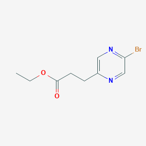 molecular formula C9H11BrN2O2 B1408967 2-吡嗪丙酸，5-溴-，乙酯 CAS No. 1521263-39-7