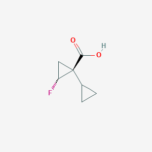 molecular formula C7H9FO2 B1408974 trans-2-Fluoro-[1,1'-bi(cyclopropane)]-1-carboxylic acid CAS No. 1706436-39-6