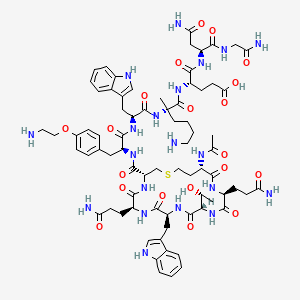 (4S)-4-[[(2S)-2-[[(2S)-2-[[(2S)-2-[[(3R,6S,9S,12S,15S,18S)-18-acetamido-6,15-bis(3-amino-3-oxopropyl)-12-[(1R)-1-hydroxyethyl]-9-(1H-indol-3-ylmethyl)-5,8,11,14,17-pentaoxo-1-thia-4,7,10,13,16-pentazacycloicosane-3-carbonyl]amino]-3-[4-(2-aminoethoxy)phenyl]propanoyl]amino]-3-(1H-indol-3-yl)propanoyl]amino]-6-amino-2-methylhexanoyl]amino]-5-[[(2S)-4-amino-1-[(2-amino-2-oxoethyl)amino]-1,4-dioxobutan-2-yl]amino]-5-oxopentanoic acid