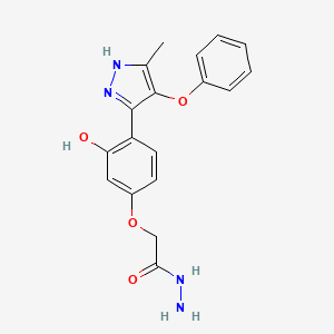 molecular formula C18H18N4O4 B14090396 2-[3-hydroxy-4-(5-methyl-4-phenoxy-1H-pyrazol-3-yl)phenoxy]acetohydrazide 