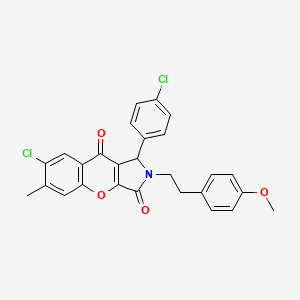 molecular formula C27H21Cl2NO4 B14090398 7-Chloro-1-(4-chlorophenyl)-2-[2-(4-methoxyphenyl)ethyl]-6-methyl-1,2-dihydrochromeno[2,3-c]pyrrole-3,9-dione 