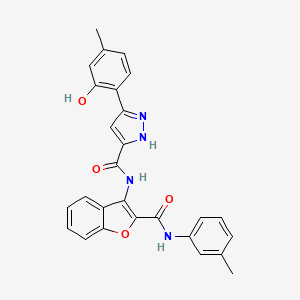 5-(2-hydroxy-4-methylphenyl)-N-{2-[(3-methylphenyl)carbamoyl]-1-benzofuran-3-yl}-1H-pyrazole-3-carboxamide