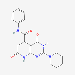 molecular formula C19H21N5O3 B14090655 4,7-dioxo-N-phenyl-2-(piperidin-1-yl)-3,4,5,6,7,8-hexahydropyrido[2,3-d]pyrimidine-5-carboxamide 