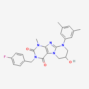 molecular formula C24H24FN5O3 B14090669 9-(3,5-dimethylphenyl)-3-(4-fluorobenzyl)-7-hydroxy-1-methyl-6,7,8,9-tetrahydropyrimido[2,1-f]purine-2,4(1H,3H)-dione 