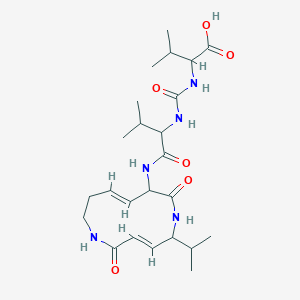 molecular formula C24H39N5O6 B14090726 2-(3-(1-(((4E,10E)-2,9-Dioxo-12-isopropyl-1,8-diazacyclododecane-4,10-diene-3-yl)carbamoyl)-2-methylpropyl)ureido)-3-methylbutyric acid 