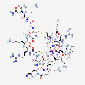 (2S)-2-[[(2S)-6-amino-2-[[2-[[(1R,4S,7S,10S,16S,19S,22S,25S,28S,31S,34R,39R,42S,45S,48S,55R,58S)-55-[[(2S)-6-amino-2-[[(2S,3S)-2-amino-3-methylpentanoyl]amino]hexanoyl]amino]-16,31,45-tris(4-aminobutyl)-58-(2-amino-2-oxoethyl)-4,19,42-tris[(2S)-butan-2-yl]-28,48-bis(3-carbamimidamidopropyl)-7,25-bis(1H-imidazol-5-ylmethyl)-3,6,9,15,18,21,24,27,30,33,41,44,47,50,56,59-hexadecaoxo-22-propan-2-yl-36,37,52,53-tetrathia-2,5,8,14,17,20,23,26,29,32,40,43,46,49,57,60-hexadecazatricyclo[32.16.10.010,14]hexacontane-39-carbonyl]amino]acetyl]amino]hexanoyl]amino]butanediamide