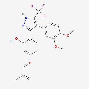 molecular formula C22H21F3N2O4 B14091532 2-[4-(3,4-dimethoxyphenyl)-3-(trifluoromethyl)-1H-pyrazol-5-yl]-5-[(2-methylprop-2-en-1-yl)oxy]phenol 