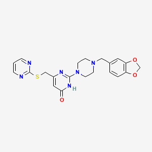 molecular formula C21H22N6O3S B14091630 2-[4-(1,3-benzodioxol-5-ylmethyl)piperazin-1-yl]-6-[(pyrimidin-2-ylsulfanyl)methyl]pyrimidin-4(3H)-one 