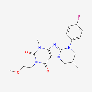 molecular formula C19H22FN5O3 B14092168 9-(4-fluorophenyl)-3-(2-methoxyethyl)-1,7-dimethyl-6,7,8,9-tetrahydropyrimido[2,1-f]purine-2,4(1H,3H)-dione 