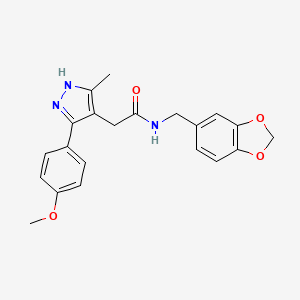 N-(1,3-benzodioxol-5-ylmethyl)-2-[5-(4-methoxyphenyl)-3-methyl-1H-pyrazol-4-yl]acetamide