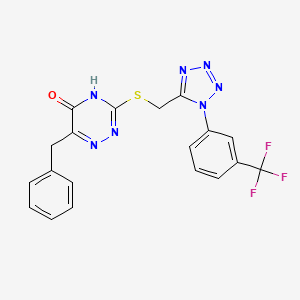 6-benzyl-3-[({1-[3-(trifluoromethyl)phenyl]-1H-tetrazol-5-yl}methyl)sulfanyl]-1,2,4-triazin-5-ol