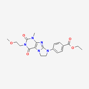 molecular formula C20H23N5O5 B14092804 ethyl 4-[3-(2-methoxyethyl)-1-methyl-2,4-dioxo-1,2,3,4,6,7-hexahydro-8H-imidazo[2,1-f]purin-8-yl]benzoate 