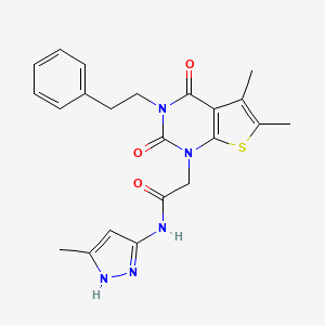 2-[5,6-dimethyl-2,4-dioxo-3-(2-phenylethyl)-1H,2H,3H,4H-thieno[2,3-d]pyrimidin-1-yl]-N-(3-methyl-1H-pyrazol-5-yl)acetamide