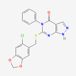 6-{[(6-chloro-1,3-benzodioxol-5-yl)methyl]sulfanyl}-5-phenyl-1,5-dihydro-4H-pyrazolo[3,4-d]pyrimidin-4-one