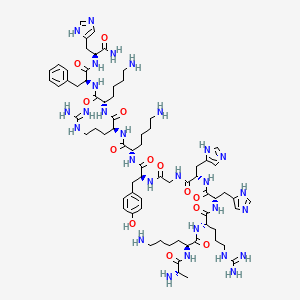 (2S)-6-amino-N-[(2S)-1-[[(2S)-1-[[(2S)-1-[[2-[[(2S)-1-[[(2S)-6-amino-1-[[(2S)-1-[[(2S)-6-amino-1-[[(2S)-1-[[(2S)-1-amino-3-(1H-imidazol-5-yl)-1-oxopropan-2-yl]amino]-1-oxo-3-phenylpropan-2-yl]amino]-1-oxohexan-2-yl]amino]-5-carbamimidamido-1-oxopentan-2-yl]amino]-1-oxohexan-2-yl]amino]-3-(4-hydroxyphenyl)-1-oxopropan-2-yl]amino]-2-oxoethyl]amino]-3-(1H-imidazol-5-yl)-1-oxopropan-2-yl]amino]-3-(1H-imidazol-5-yl)-1-oxopropan-2-yl]amino]-5-carbamimidamido-1-oxopentan-2-yl]-2-[[(2S)-2-aminopropanoyl]amino]hexanamide