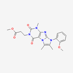 molecular formula C21H23N5O5 B14093708 methyl 3-[8-(2-methoxyphenyl)-1,6,7-trimethyl-2,4-dioxo-1,2,4,8-tetrahydro-3H-imidazo[2,1-f]purin-3-yl]propanoate 