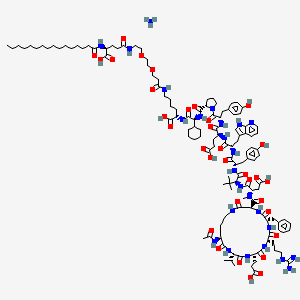 molecular formula C128H193N25O33 B14093956 (2S)-2-[[(2S)-2-[[(2S)-1-[(2S)-2-[[(2S)-2-[[(2S)-2-[[(2S)-2-[[(2S)-2-[[(2S)-2-[[(2S,5S,8S,11S,14S,22S)-22-acetamido-11-benzyl-8-(3-carbamimidamidopropyl)-5-(2-carboxyethyl)-3,6,9,12,16,23-hexaoxo-2-propan-2-yl-1,4,7,10,13,17-hexazacyclotricosane-14-carbonyl]-methylamino]-3-carboxypropanoyl]amino]-3,3-dimethylbutanoyl]amino]-3-(4-hydroxyphenyl)propanoyl]amino]-3-(1H-pyrrolo[2,3-b]pyridin-3-yl)propanoyl]amino]-4-carboxybutanoyl]amino]-3-(4-hydroxyphenyl)propanoyl]pyrrolidine-2-carbonyl]amino]-2-cyclohexylacetyl]amino]-6-[3-[2-[2-[[(4S)-4-carboxy-4-(hexadecanoylamino)butanoyl]amino]ethoxy]ethoxy]propanoylamino]hexanoic acid;azane 