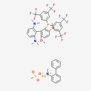 molecular formula C48H44F12N3O5PPdS B14094024 Methanesulfonato(2-bis(3,5-di(trifluoromethyl)phenylphosphino)-3,6-dimethoxy-2',6'-bis(dimethylamino)-1,1'-biphenyl)(2'-methylamino-1,1'-biphenyl-2-yl)palladium(II) [Palladacycle Gen. 4] 