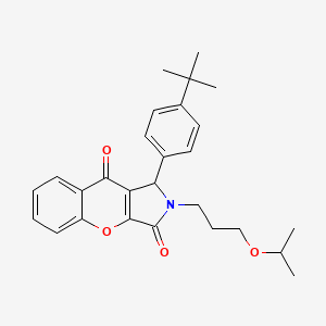 molecular formula C27H31NO4 B14094118 1-(4-Tert-butylphenyl)-2-[3-(propan-2-yloxy)propyl]-1,2-dihydrochromeno[2,3-c]pyrrole-3,9-dione 