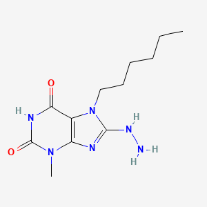 molecular formula C12H20N6O2 B14094366 7-hexyl-8-hydrazinyl-3-methyl-3,7-dihydro-1H-purine-2,6-dione 