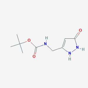 molecular formula C9H15N3O3 B1409453 叔丁基N-[(5-氧代-2,5-二氢-1H-吡唑-3-基)甲基]氨基甲酸酯 CAS No. 1803591-31-2