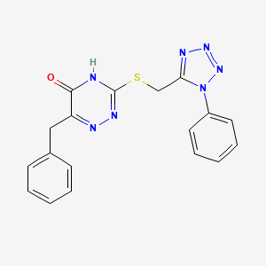 molecular formula C18H15N7OS B14094594 6-benzyl-3-{[(1-phenyl-1H-tetrazol-5-yl)methyl]sulfanyl}-1,2,4-triazin-5-ol 