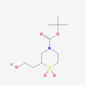 molecular formula C11H21NO5S B1409461 Tert-butyl 2-(2-hydroxyethyl)thiomorpholine-4-carboxylate 1,1-dioxide CAS No. 1648864-65-6