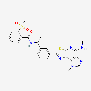 molecular formula C25H24N6O3S2 B1409497 (R)-N-(1-(3-(8-methyl-5-(methylamino)-8H-imidazo[4,5-d]thiazolo[5,4-b]pyridin-2-yl)phenyl)ethyl)-2-(methylsulfonyl)benzamide CAS No. 1779493-12-7