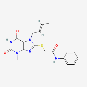 (E)-2-((7-(but-2-en-1-yl)-3-methyl-2,6-dioxo-2,3,6,7-tetrahydro-1H-purin-8-yl)thio)-N-phenylacetamide